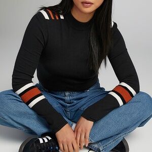 Black, burnt orange and white motorcycle ribbed stripes sweater NWT